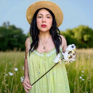 vintage cottage core prairie lime green floral embroidered parachute dress OS